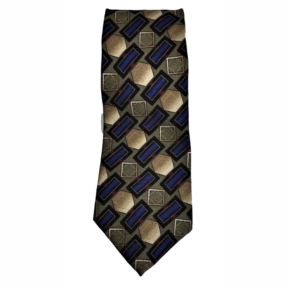 Chez Roffe Mens Silk Necktie Geometric Textured Preppy Wide Made USA Formal